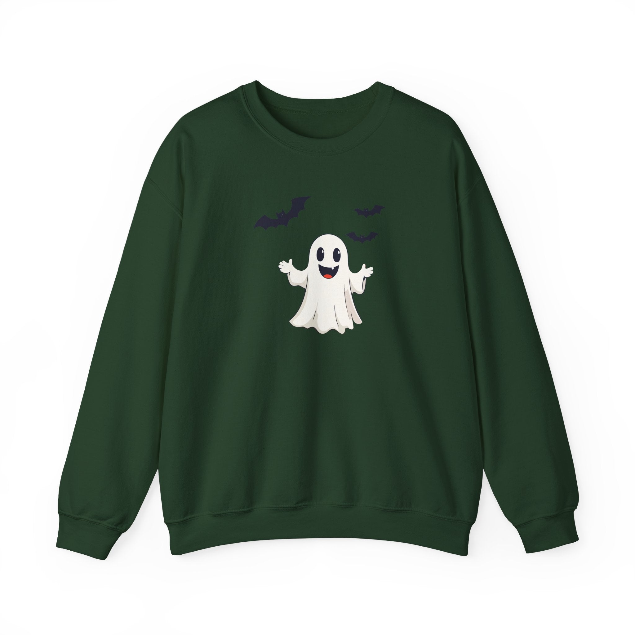 Halloween Ghost Crewneck Sweatshirt Cute Boo Ghost & Bats Cozy Pullover
