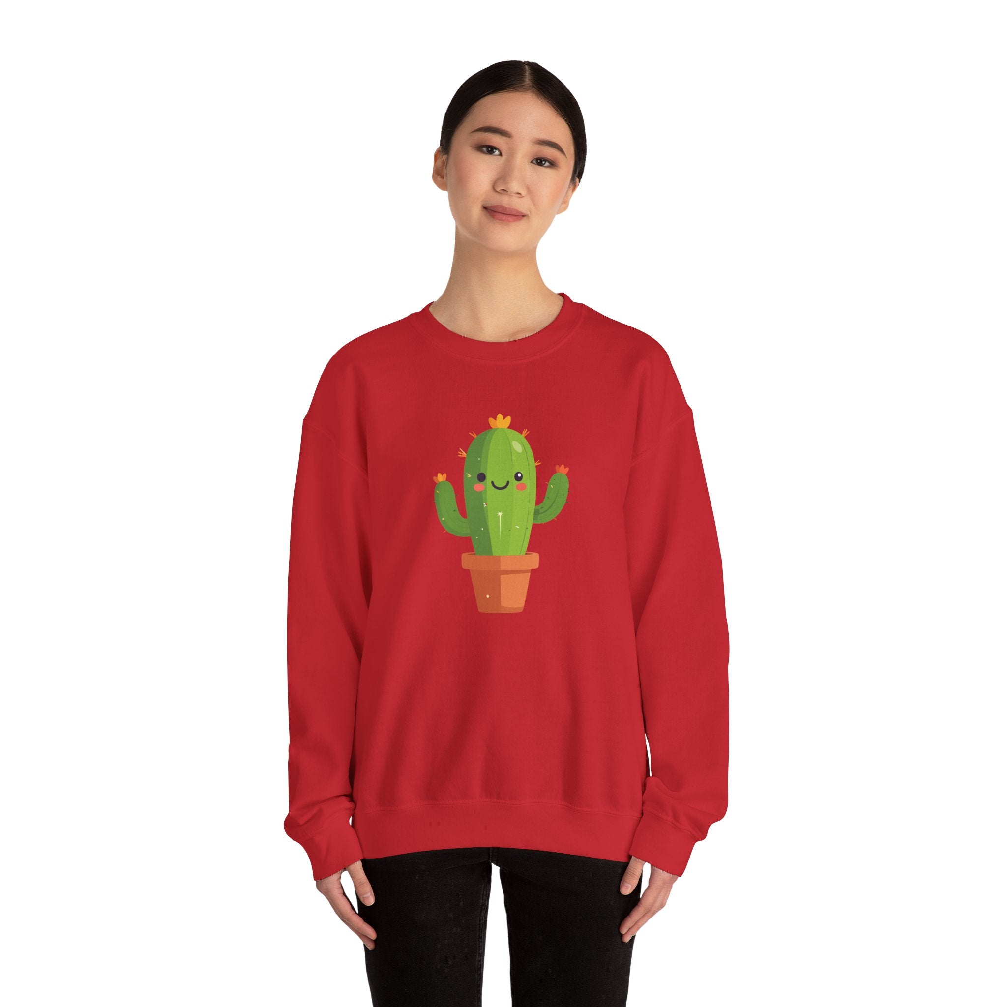 Cute Kawaii Cactus Crewneck Sweatshirt Smiling Potted Cactus Graphic