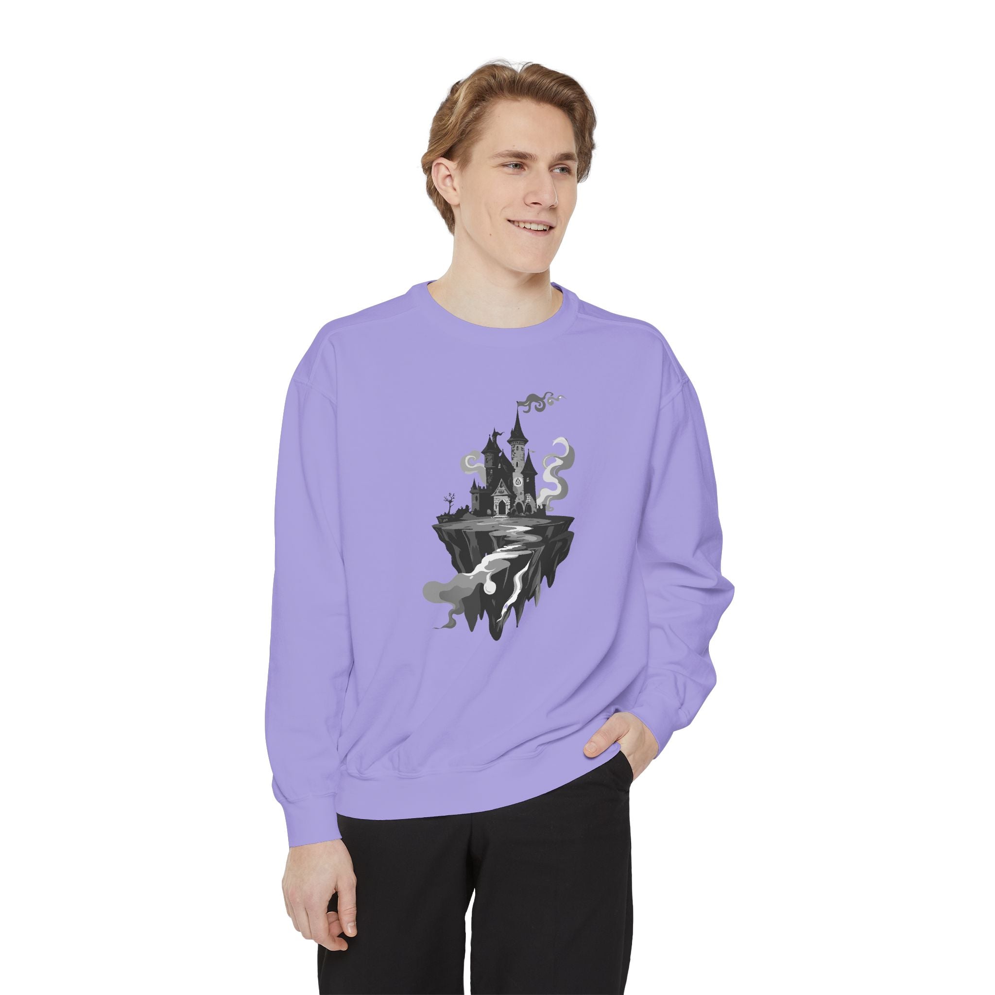 Floating Haunted Castle Sweatshirt Gothic Floating Island Crewneck