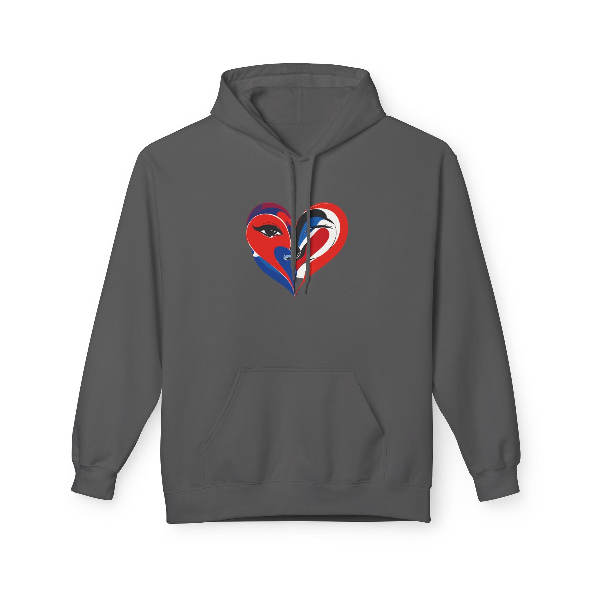 Patriotic Heart Face Hoodie Red White Blue Love Graphic