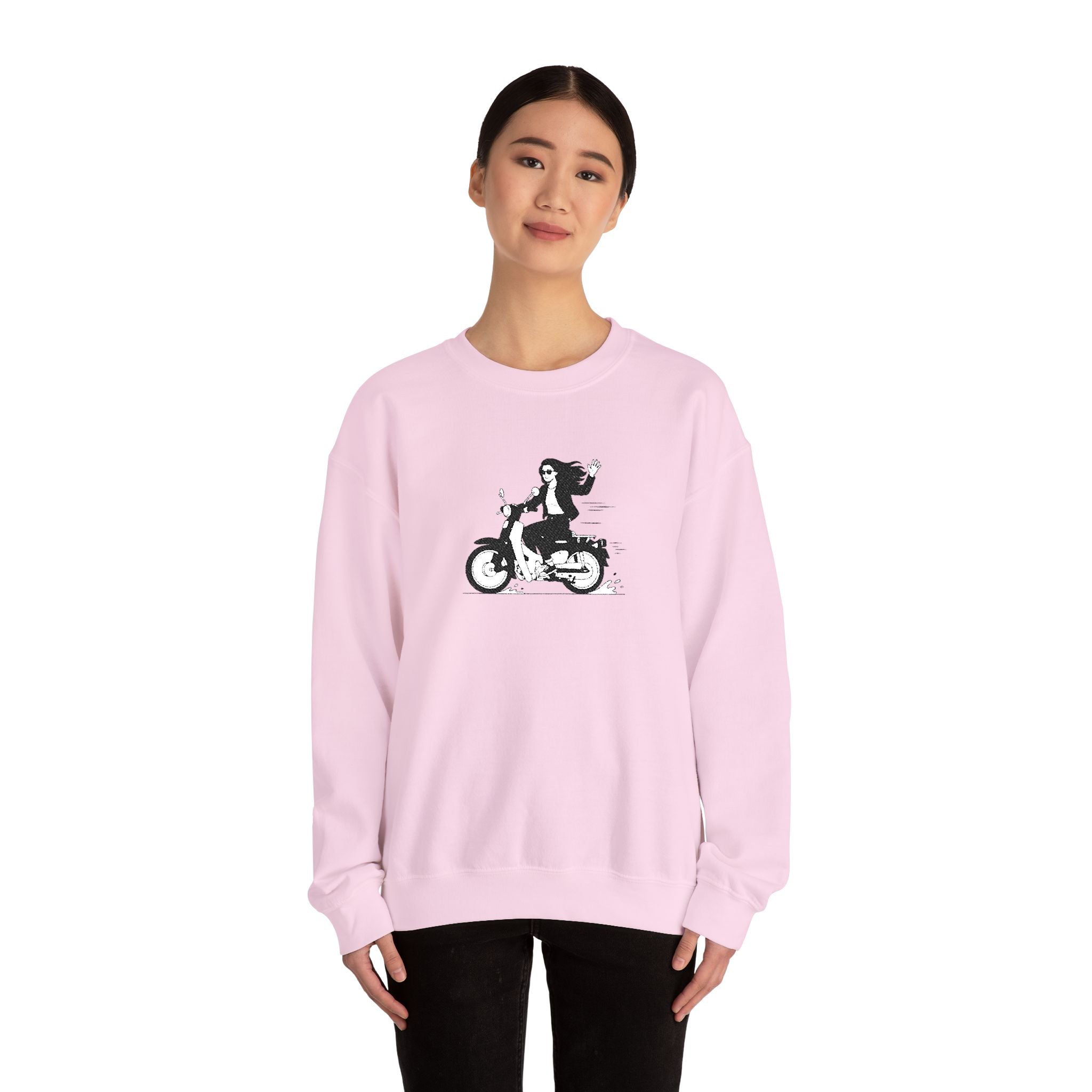 Embroidered Girl Motorcycle Rider Graphic Crewneck Sweatshirt