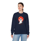 Crewneck Sweatshirt - Cute Ghost & Red Moon Halloween Design