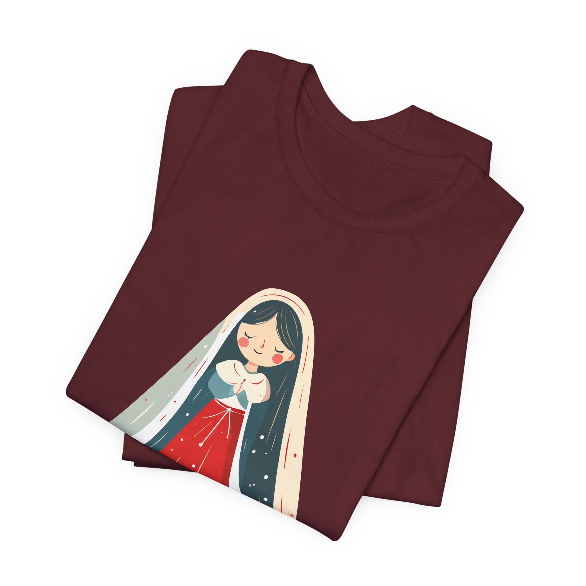 Virgin Mary Illustration Tee — Cute Nativity T-Shirt