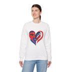 Heart Face Crewneck Sweatshirt Abstract Red & Blue Love Graphic
