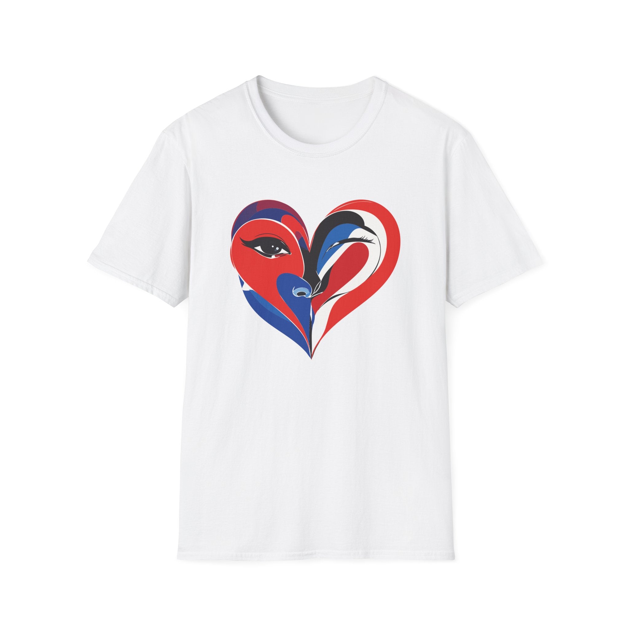 Heart Face Graphic T‑Shirt Red & Blue Abstract Love Design