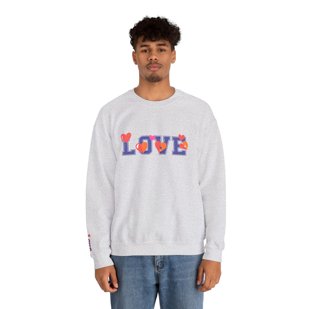 LOVE Floral Crewneck Sweatshirt Heart Pattern Cozy Pullover