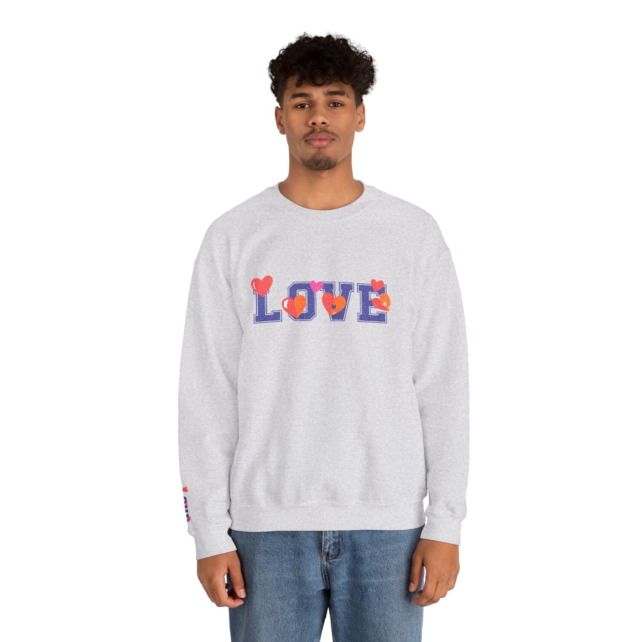 LOVE Floral Crewneck Sweatshirt Heart Pattern Cozy Pullover
