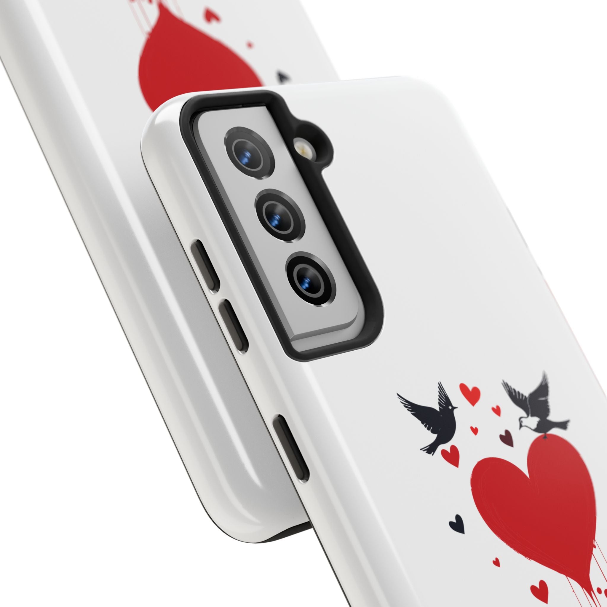 Tough Phone Case Red Dripping Heart with Doves Valentine's Protection