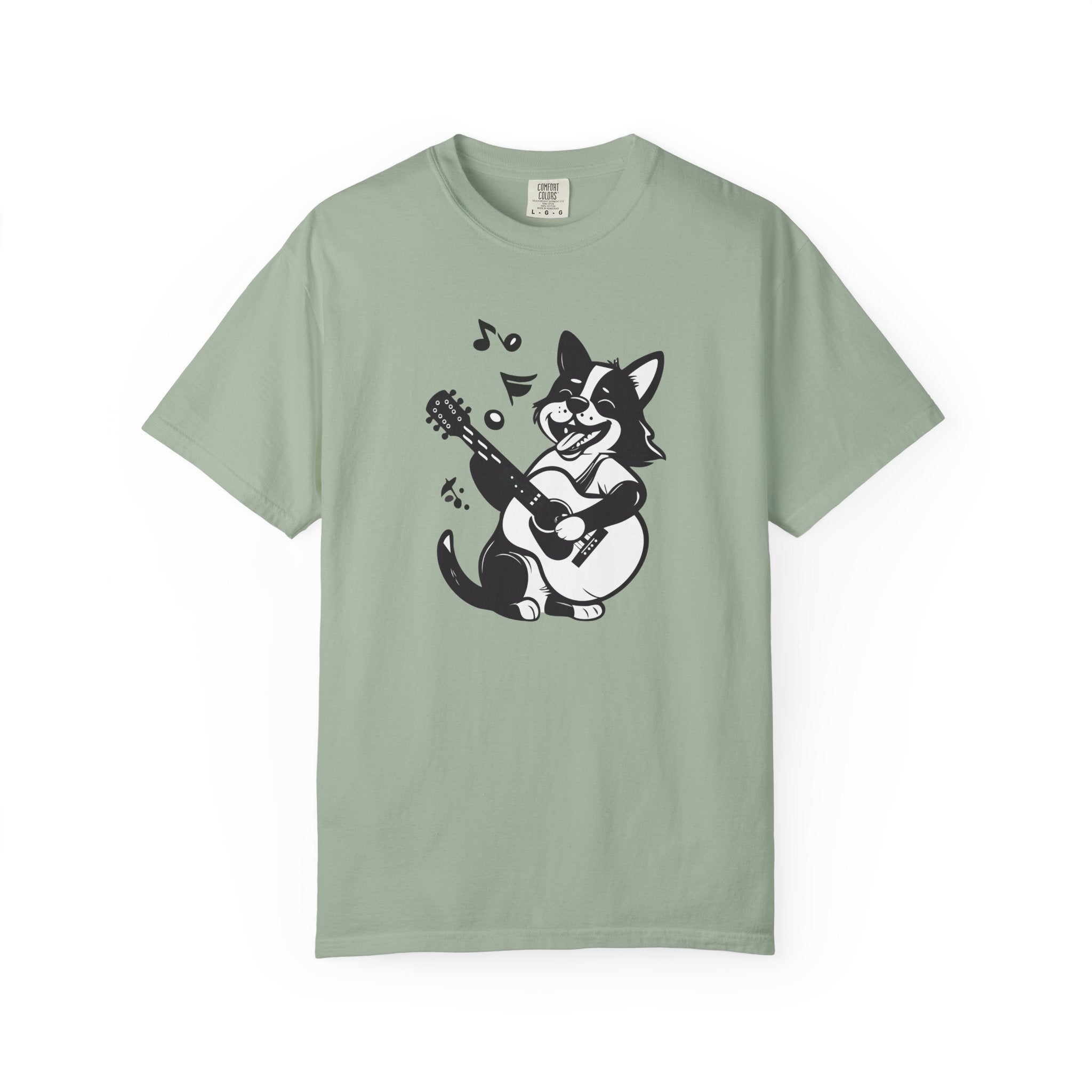 Corgi Playing Guitar T-Shirt  Cute Musical Dog Tee Rockstar Design