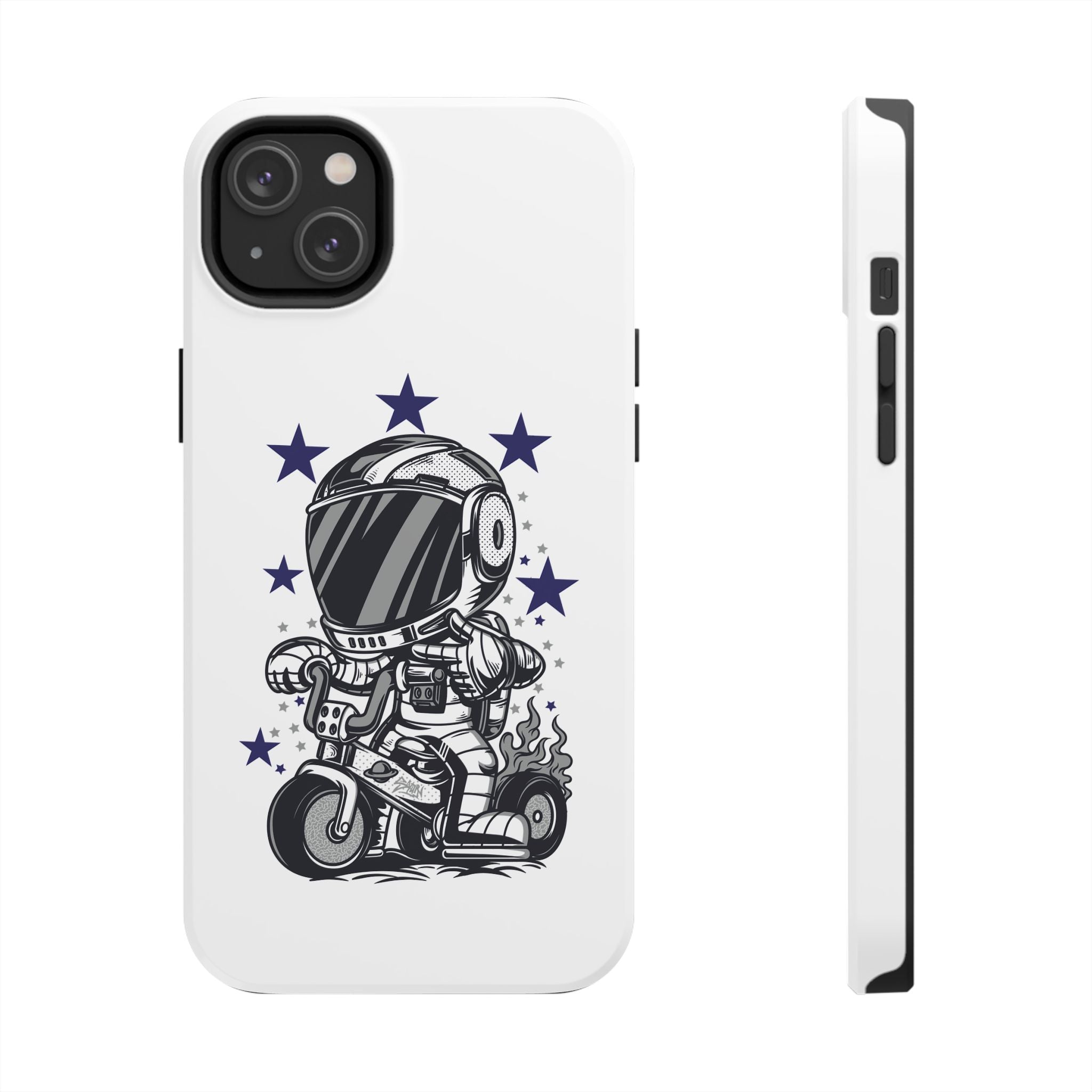 Astronaut Biker Tough Phone Case Retro Space Helmet Rider with Stars
