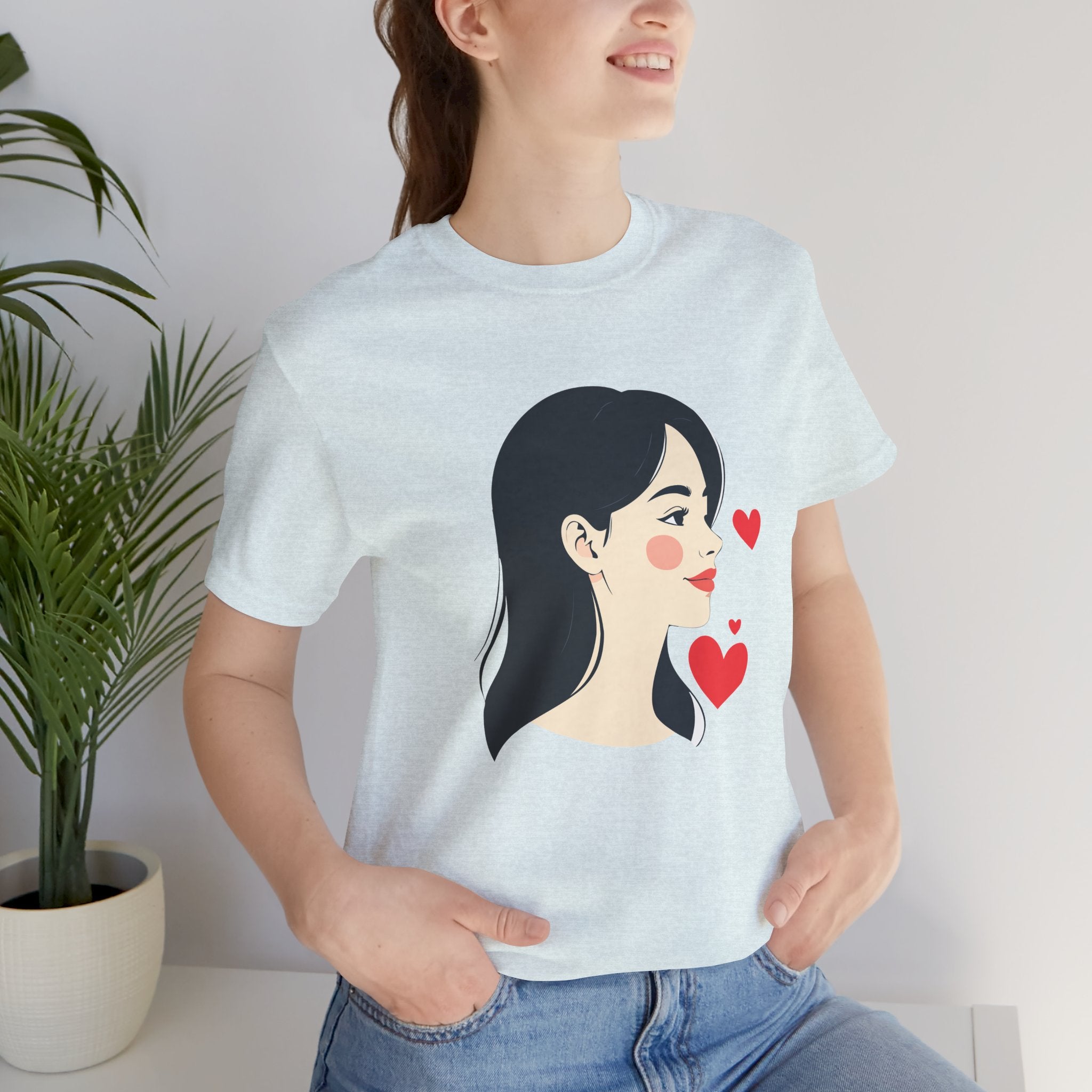 Women’s Portrait Tee with Heart Accents – Cute Kawaii Girl Graphic T-Shirt