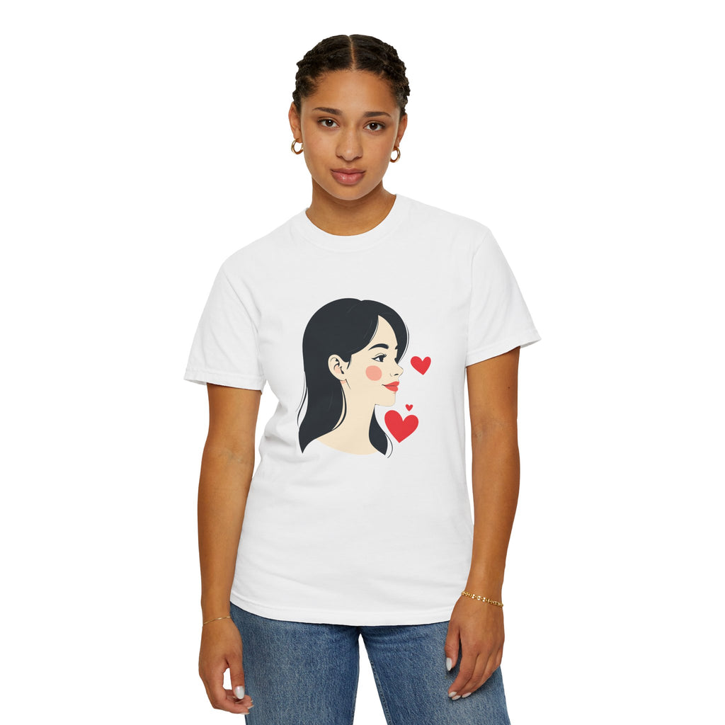 T-Shirt — Minimal Cute Girl Profile with Hearts Graphic