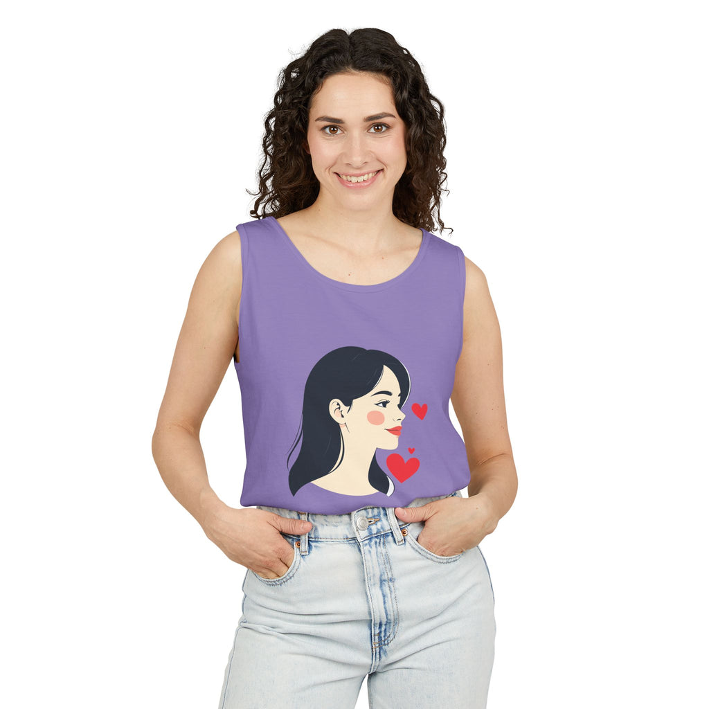 Kawaii Girl Portrait Tank Top Cute Heart Illustration Graphic Tank