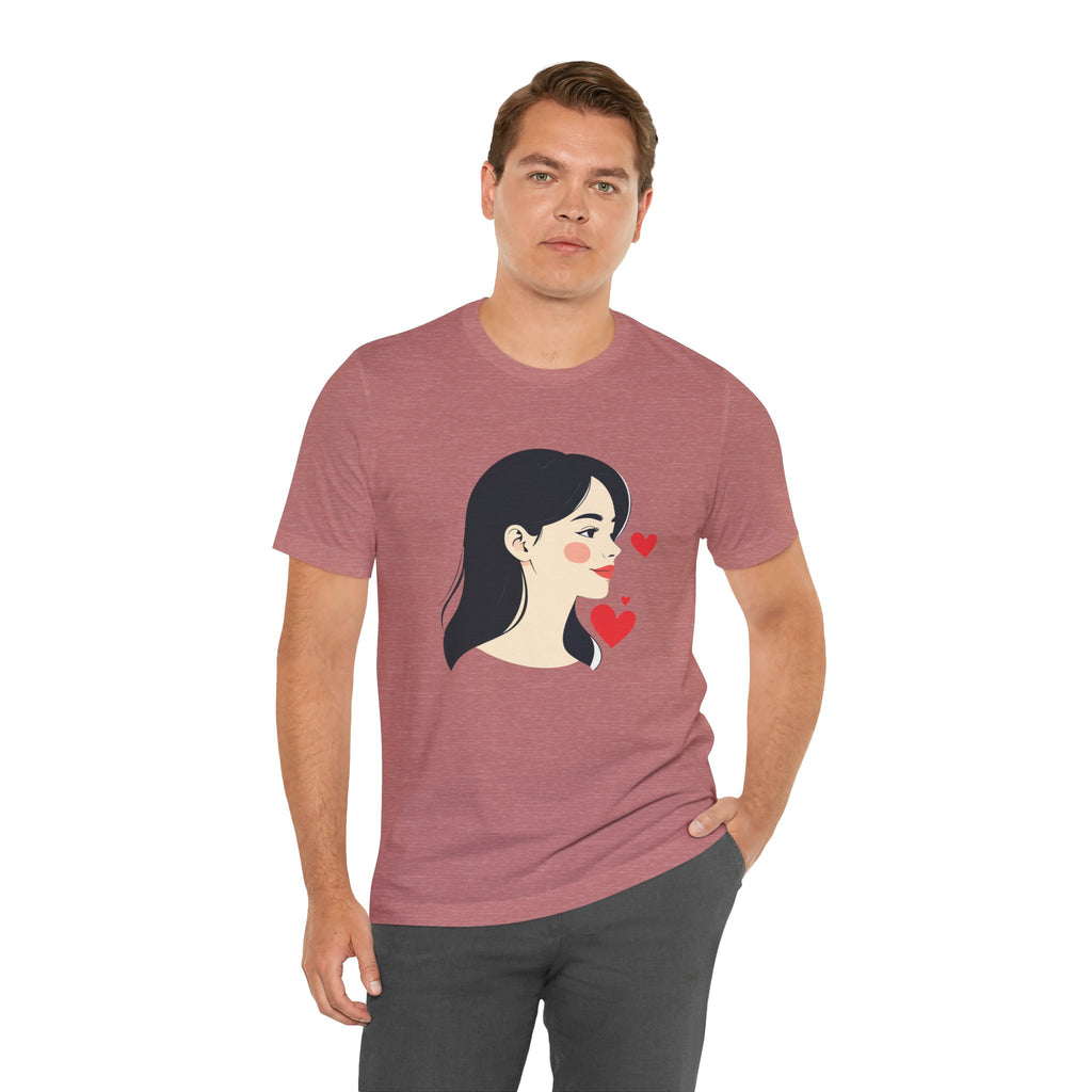 Women’s Portrait Tee with Heart Accents – Cute Kawaii Girl Graphic T-Shirt