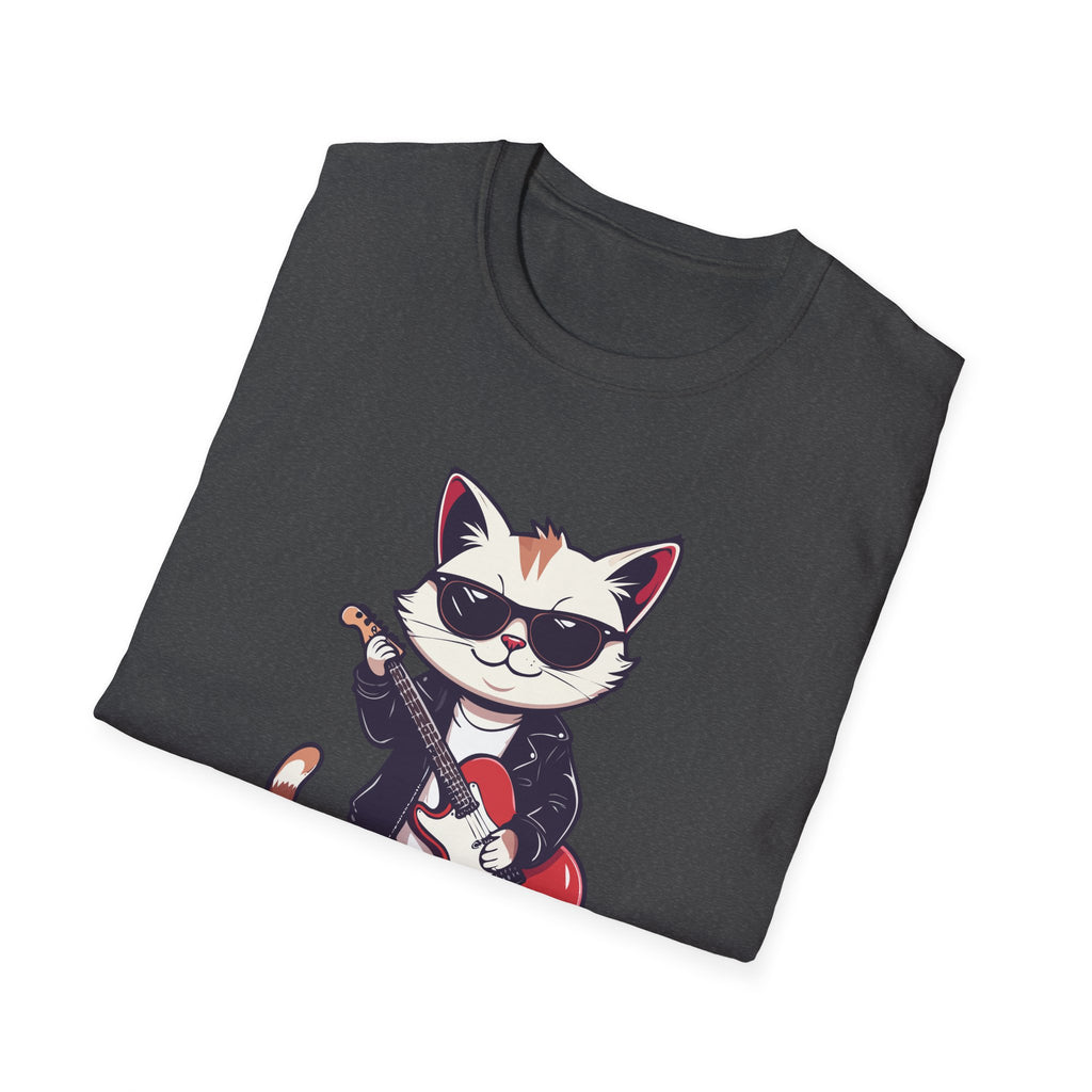 Cat Rocker T-Shirt Cool Sunglasses Cat Playing Guitar Graphic Tee