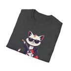 Cat Rocker T-Shirt Cool Sunglasses Cat Playing Guitar Graphic Tee