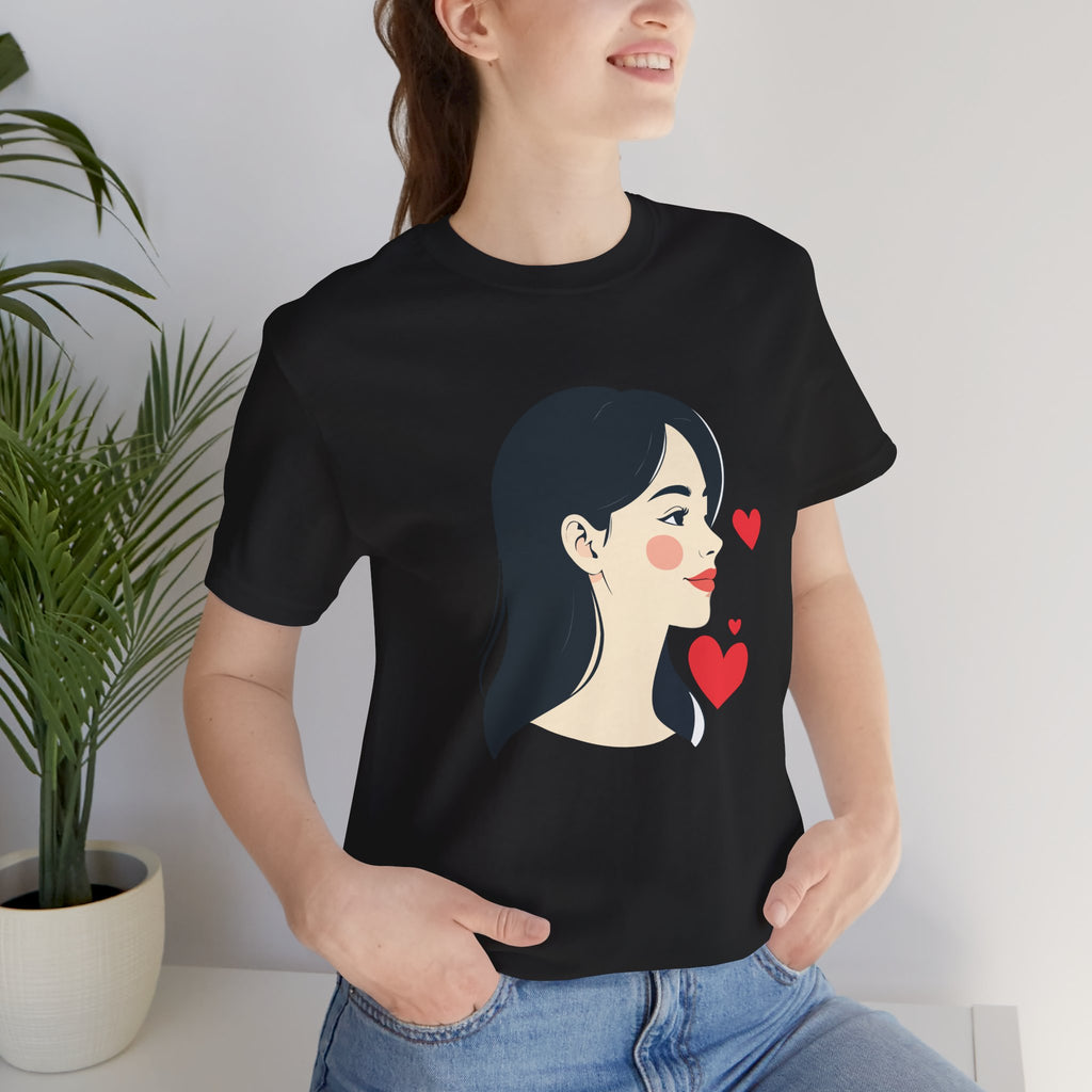 Women’s Portrait Tee with Heart Accents – Cute Kawaii Girl Graphic T-Shirt