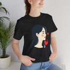Women’s Portrait Tee with Heart Accents – Cute Kawaii Girl Graphic T-Shirt