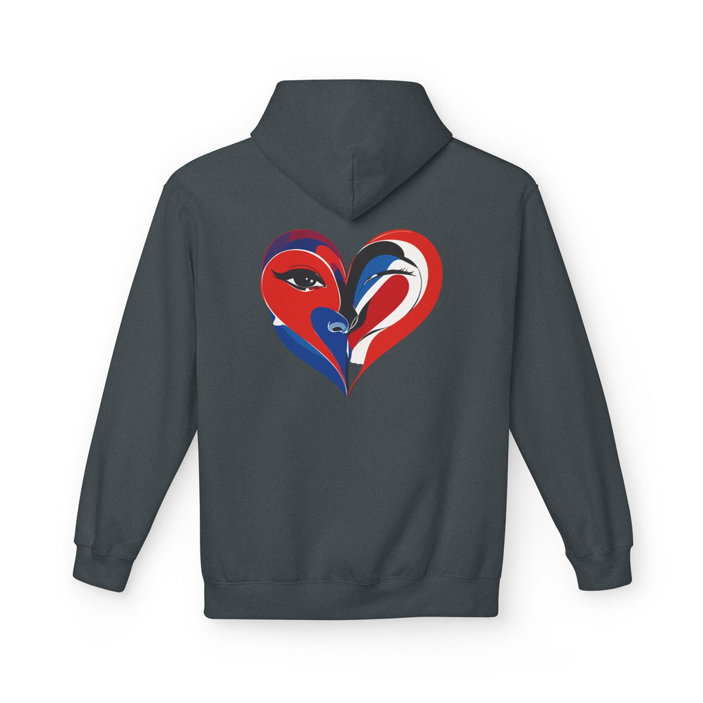 Patriotic Heart Face Hoodie Red White Blue Love Graphic