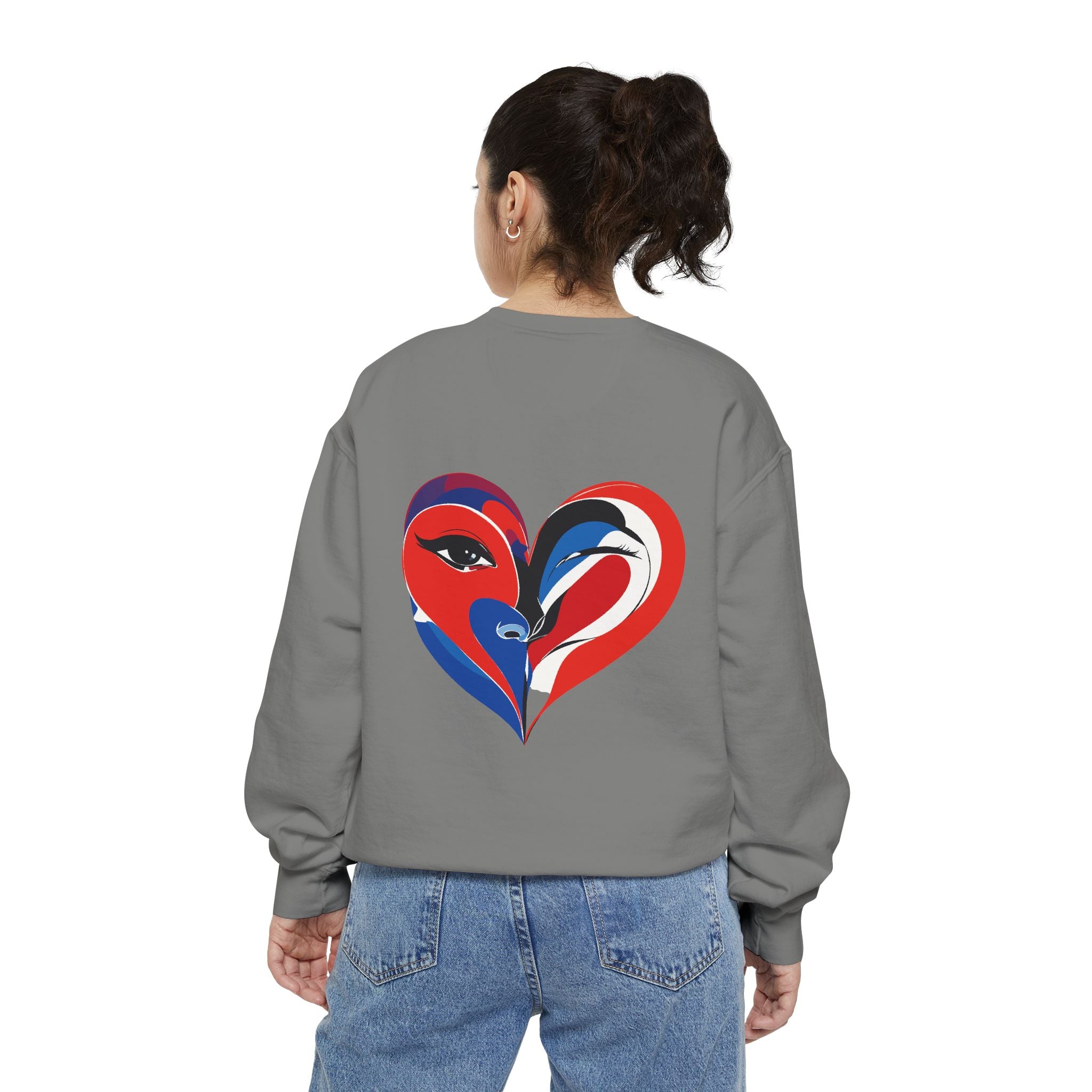 Heart Portrait Sweatshirt Artistic Dual-Face Love Graphic
