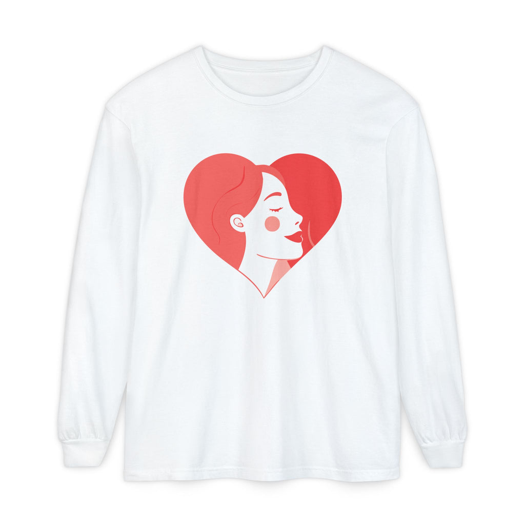 Heart Portrait Long Sleeve Tee — Romantic Red Lady Graphic