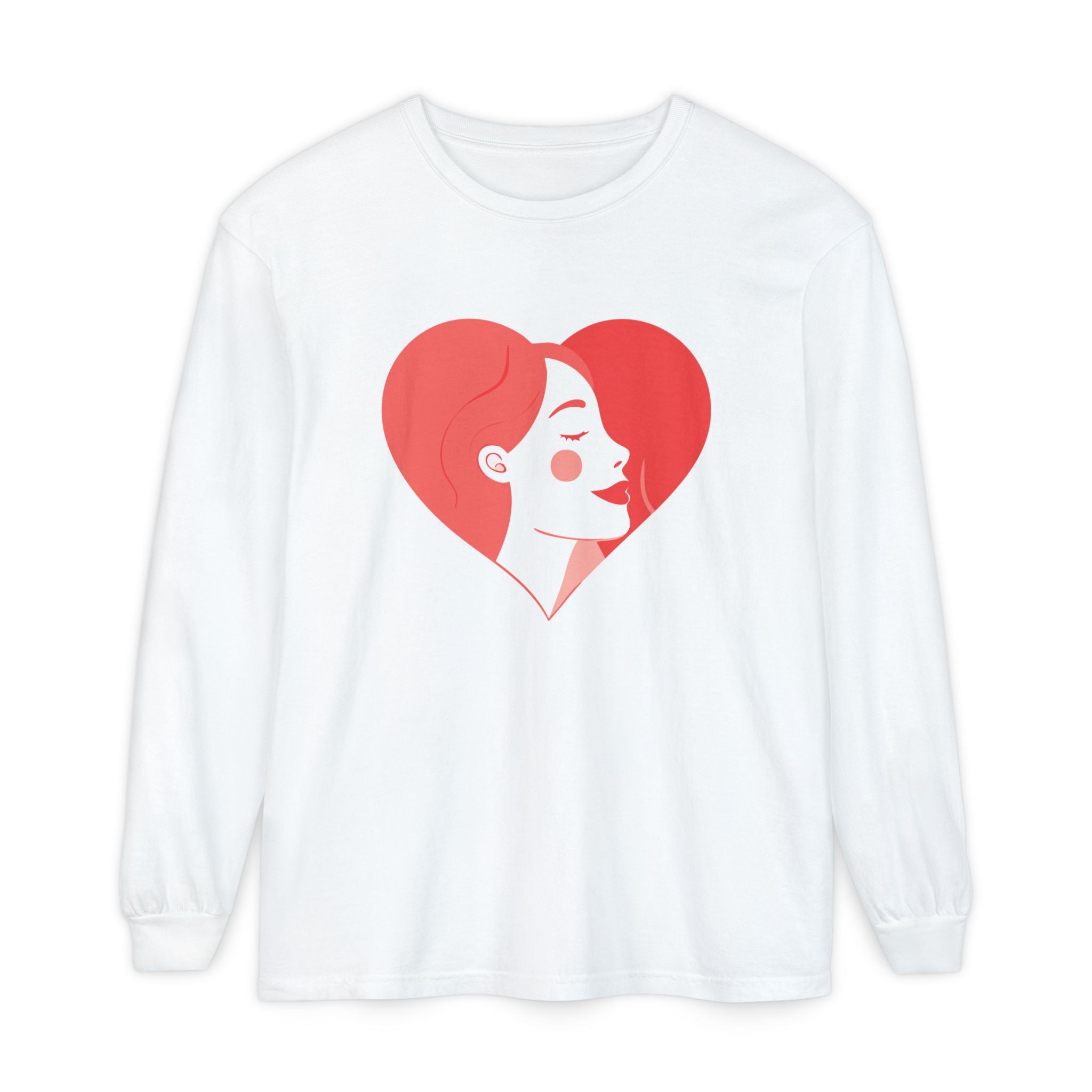 Heart Portrait Long Sleeve Tee — Romantic Red Lady Graphic