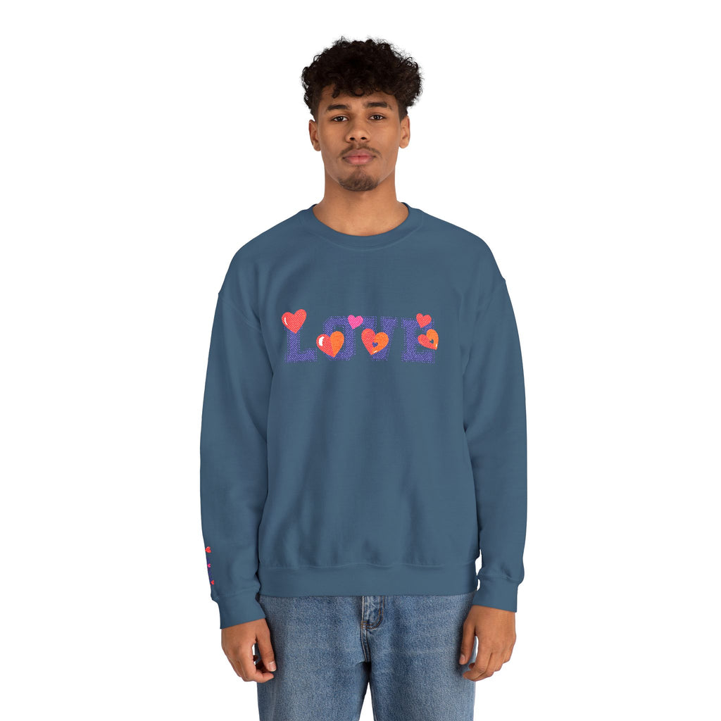 LOVE Floral Crewneck Sweatshirt Heart Pattern Cozy Pullover