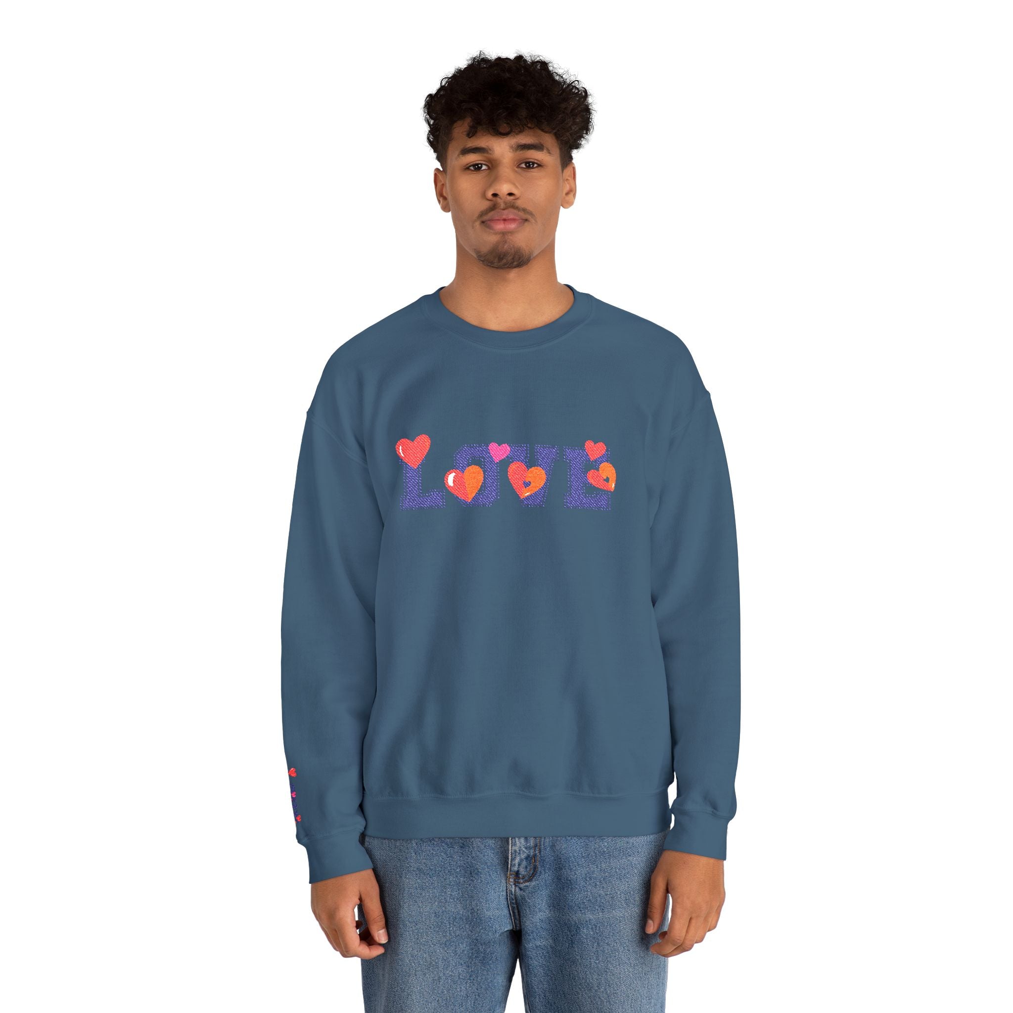 LOVE Floral Crewneck Sweatshirt Heart Pattern Cozy Pullover