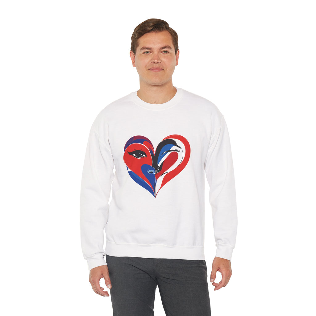Heart Face Crewneck Sweatshirt Abstract Red & Blue Love Graphic