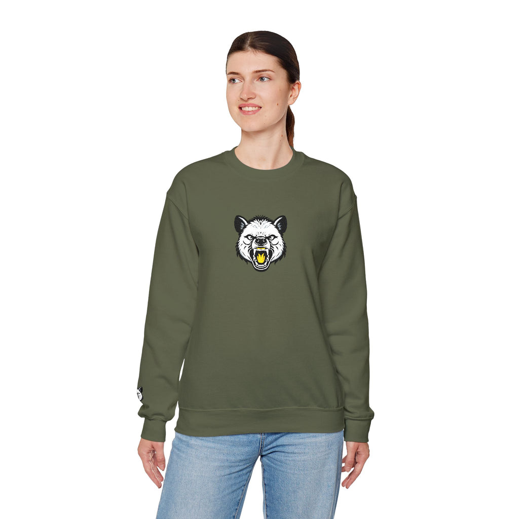 Roaring Hyena Face Graphic Embroidered Crewneck Sweatshirt