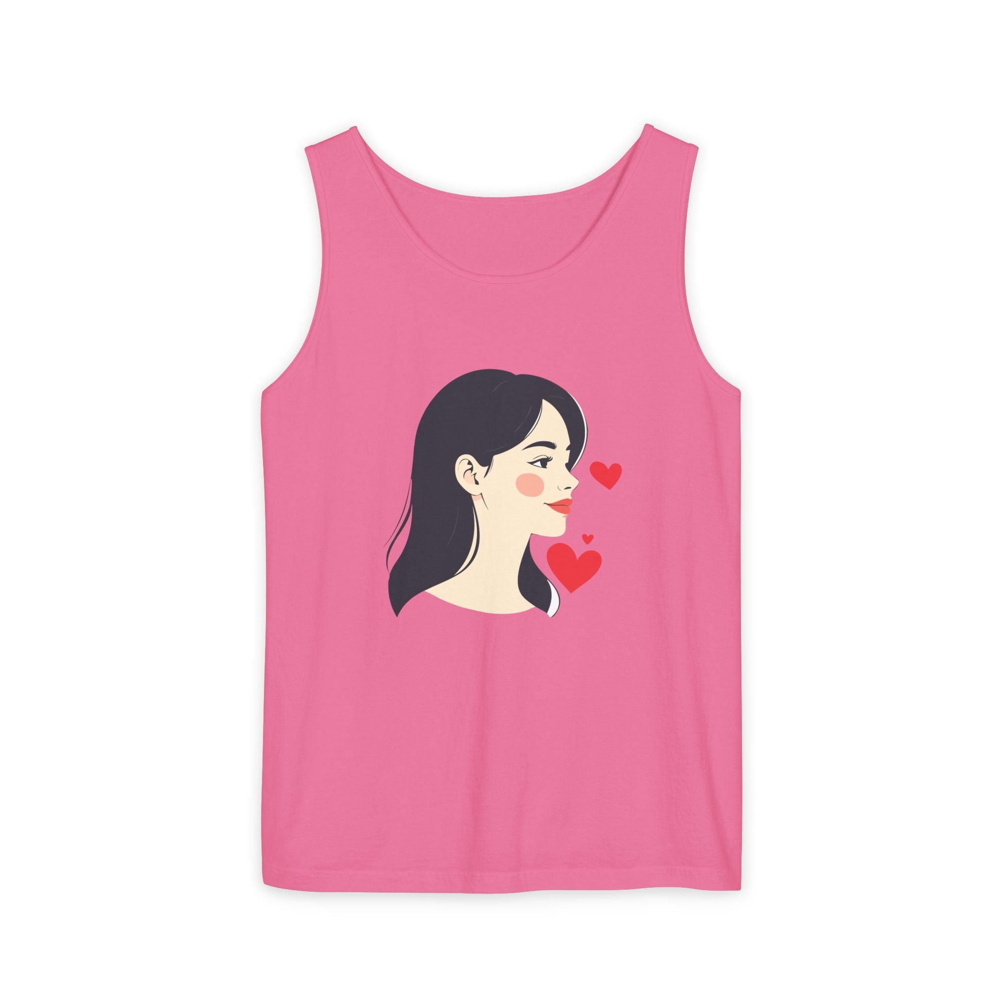 Kawaii Girl Portrait Tank Top Cute Heart Illustration Graphic Tank