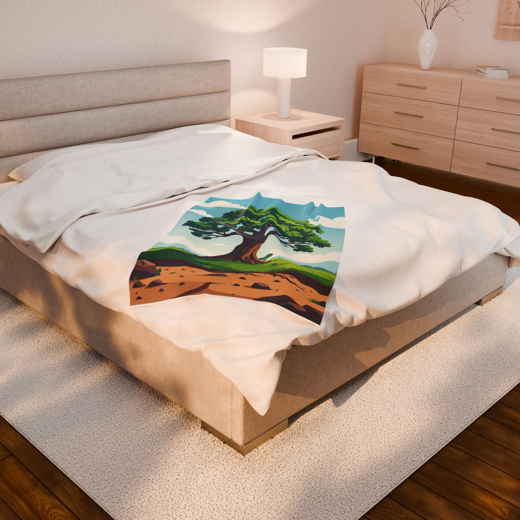 Tree of Life Velveteen Plush Blanket Cozy Illustrated Nature Throw