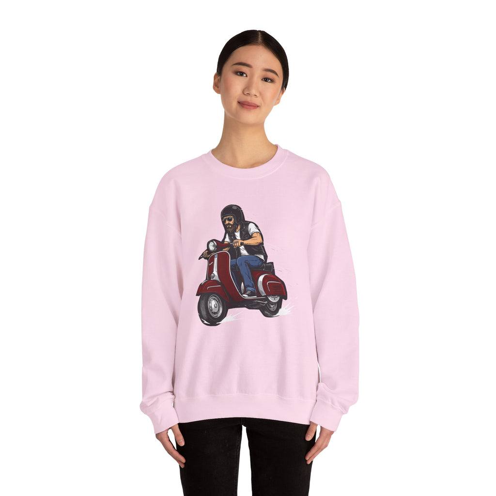 Biker on Red Vespa Sweatshirt Retro Scooter Rider Crewneck