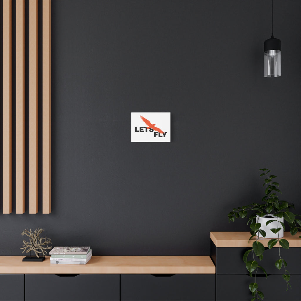 Canvas Wall Art - "LET'S FLY" Orange Seagull Typography