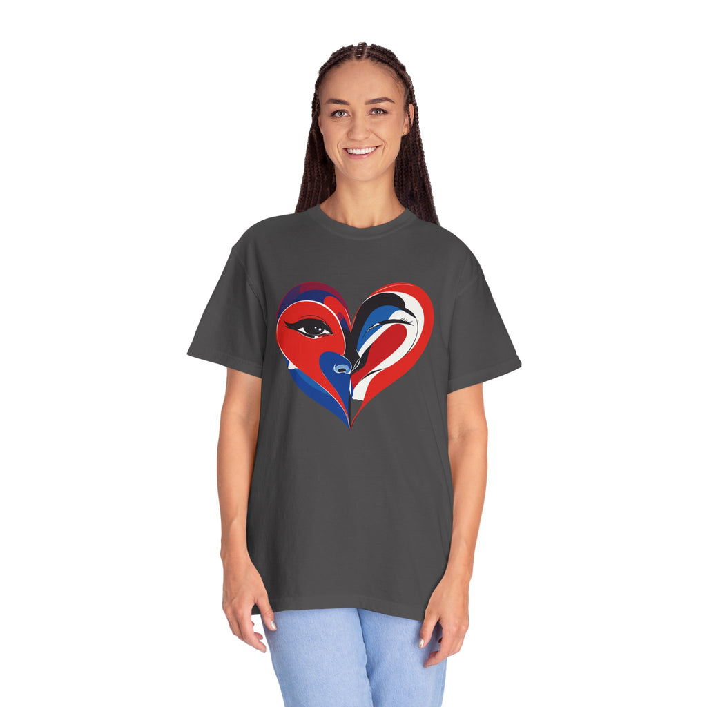 Heart Art Graphic Tee Red & Blue Woman Face Heart Design