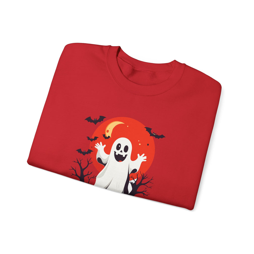 Crewneck Sweatshirt - Cute Ghost & Red Moon Halloween Design