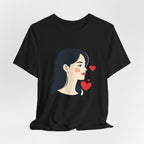 Women’s Portrait Tee with Heart Accents – Cute Kawaii Girl Graphic T-Shirt