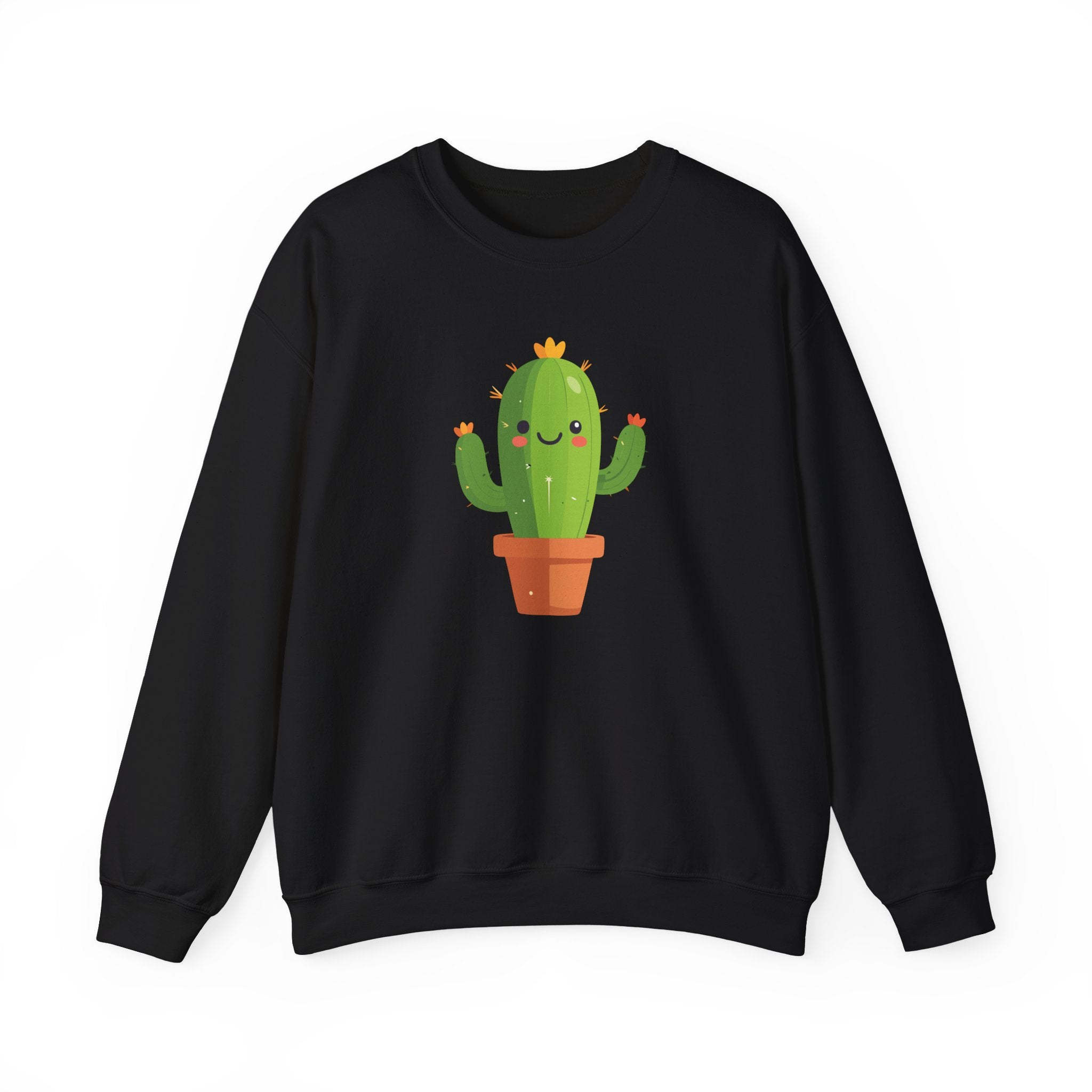 Cute Kawaii Cactus Crewneck Sweatshirt Smiling Potted Cactus Graphic