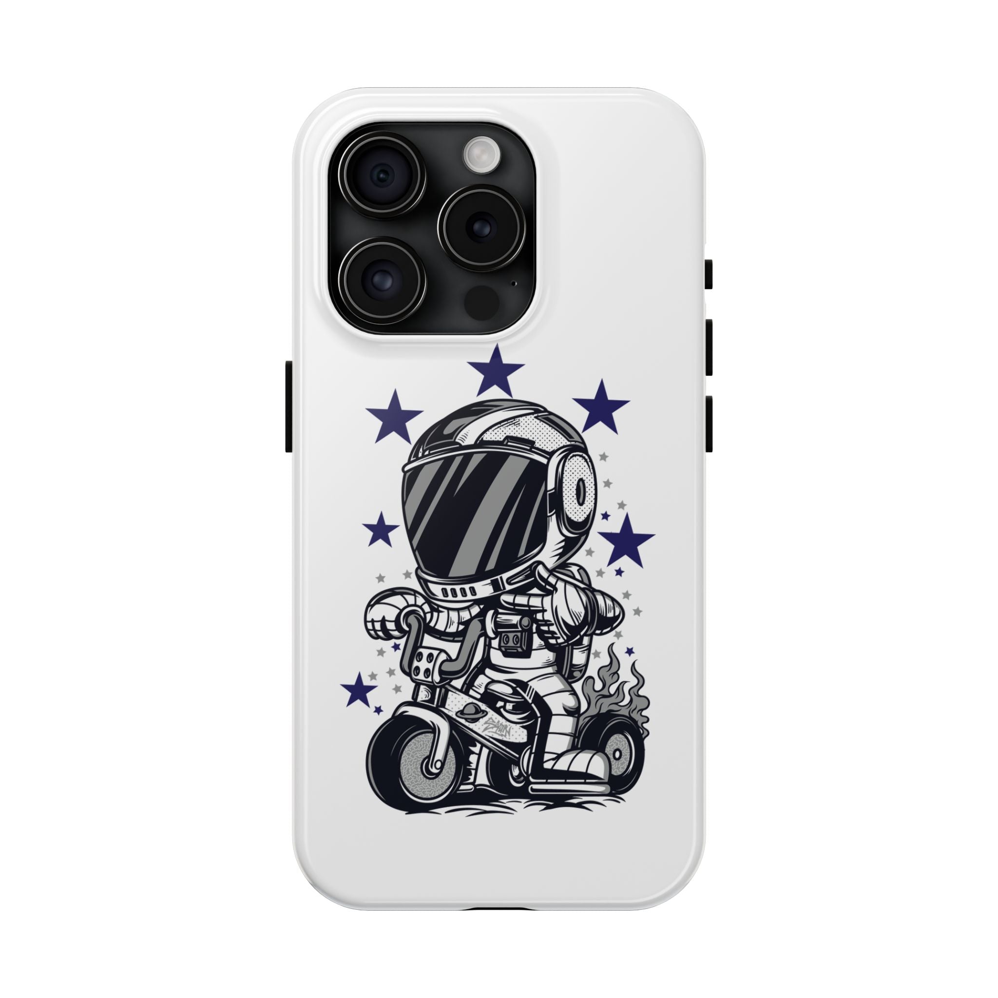 Astronaut Biker Tough Phone Case Retro Space Helmet Rider with Stars