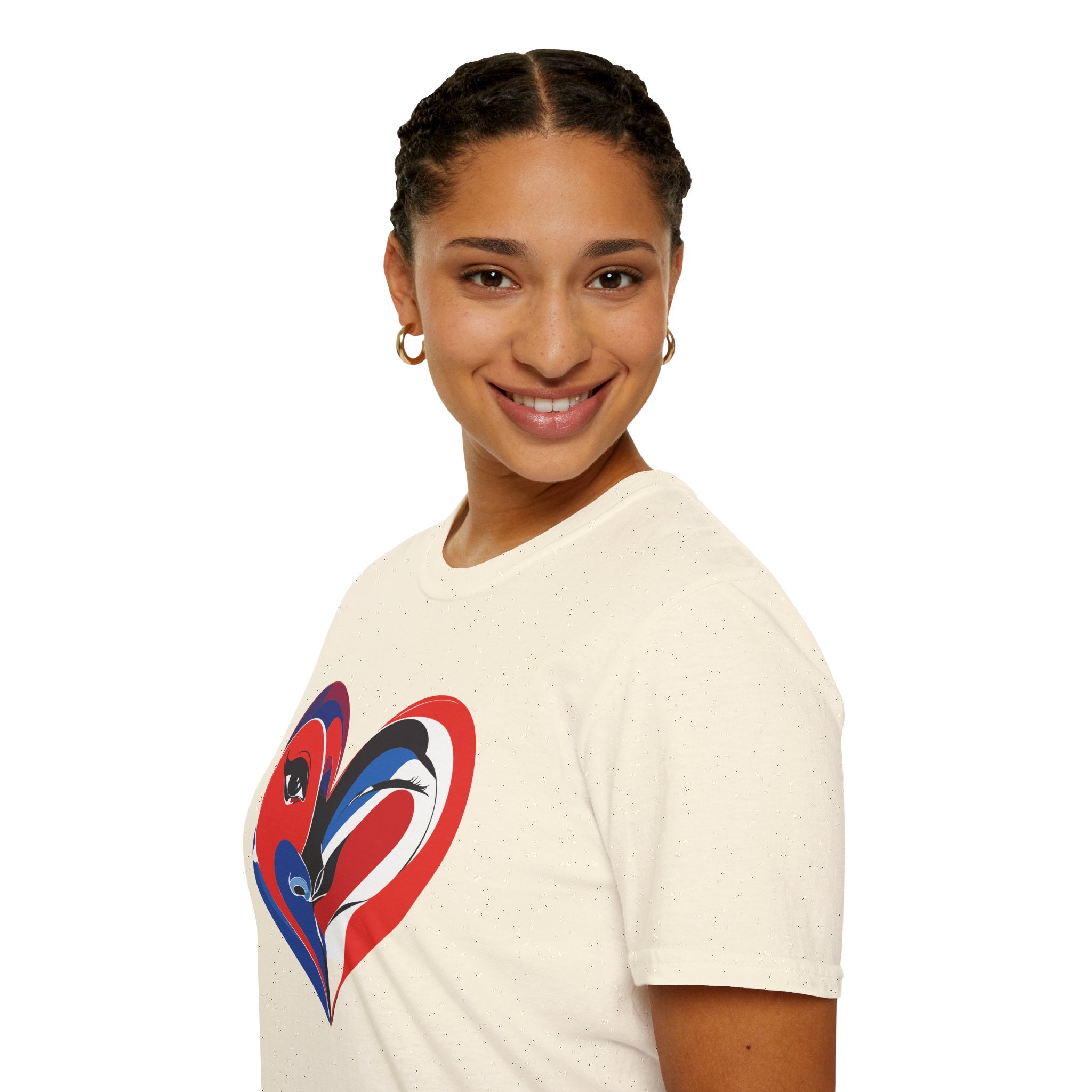 Heart Face Graphic T‑Shirt Red & Blue Abstract Love Design