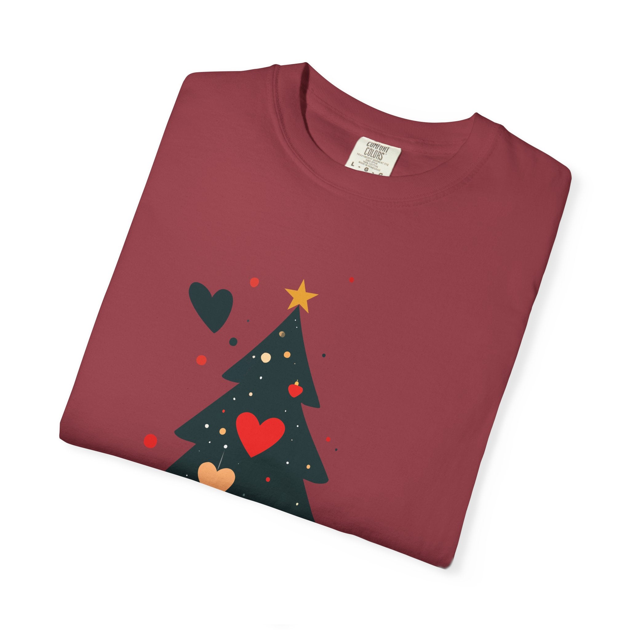 Christmas Tree Hearts T-Shirt — Cute Holiday Tree with Hearts Graphic