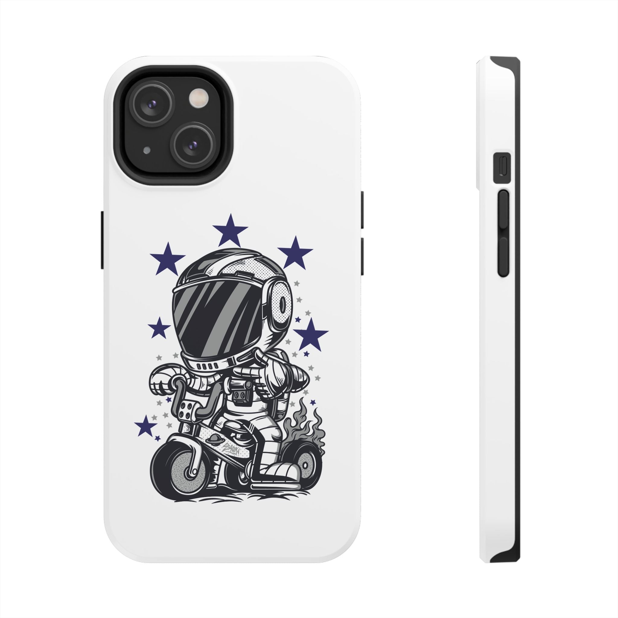 Astronaut Biker Tough Phone Case Retro Space Helmet Rider with Stars