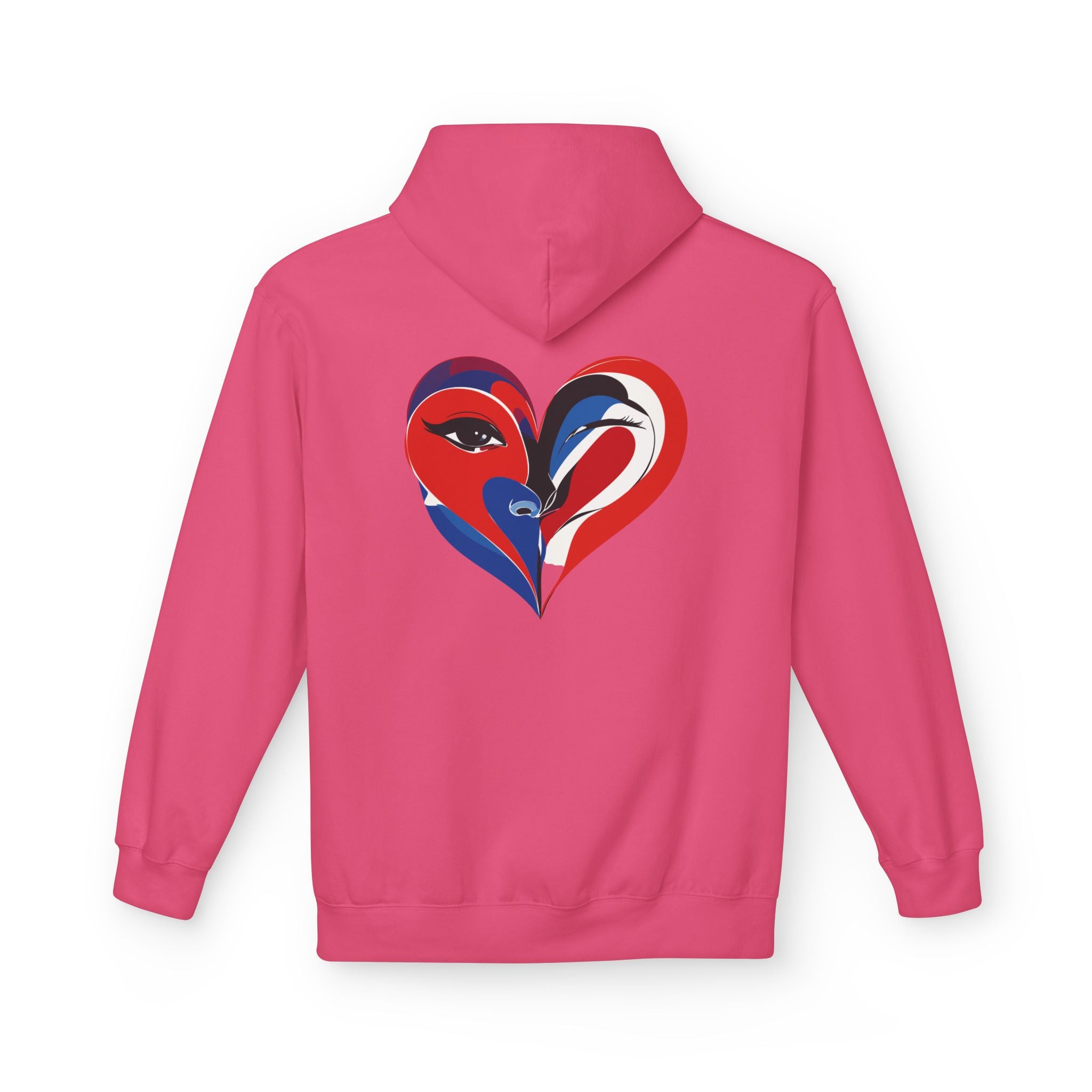 Patriotic Heart Face Hoodie Red White Blue Love Graphic