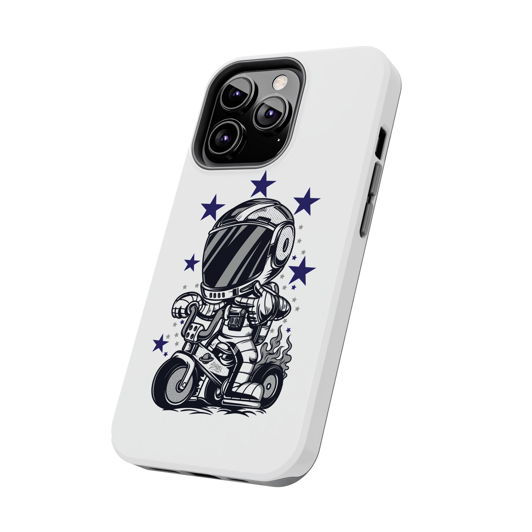 Astronaut Biker Tough Phone Case Retro Space Helmet Rider with Stars
