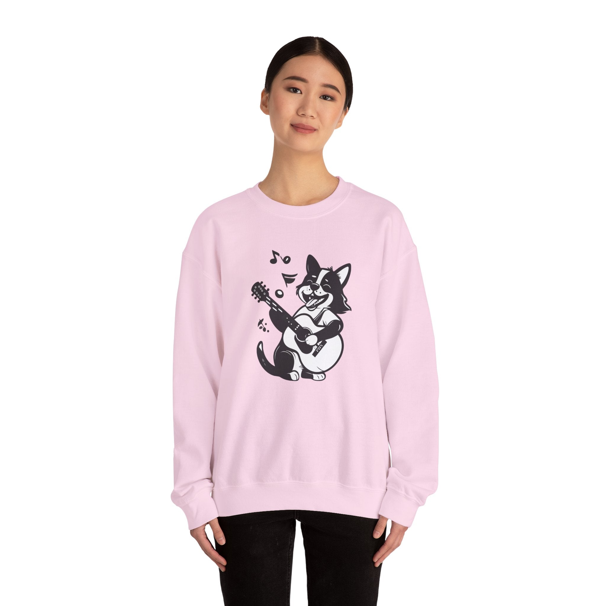 Corgi Playing Guitar Sweatshirt Cute Musical Dog Crewneck