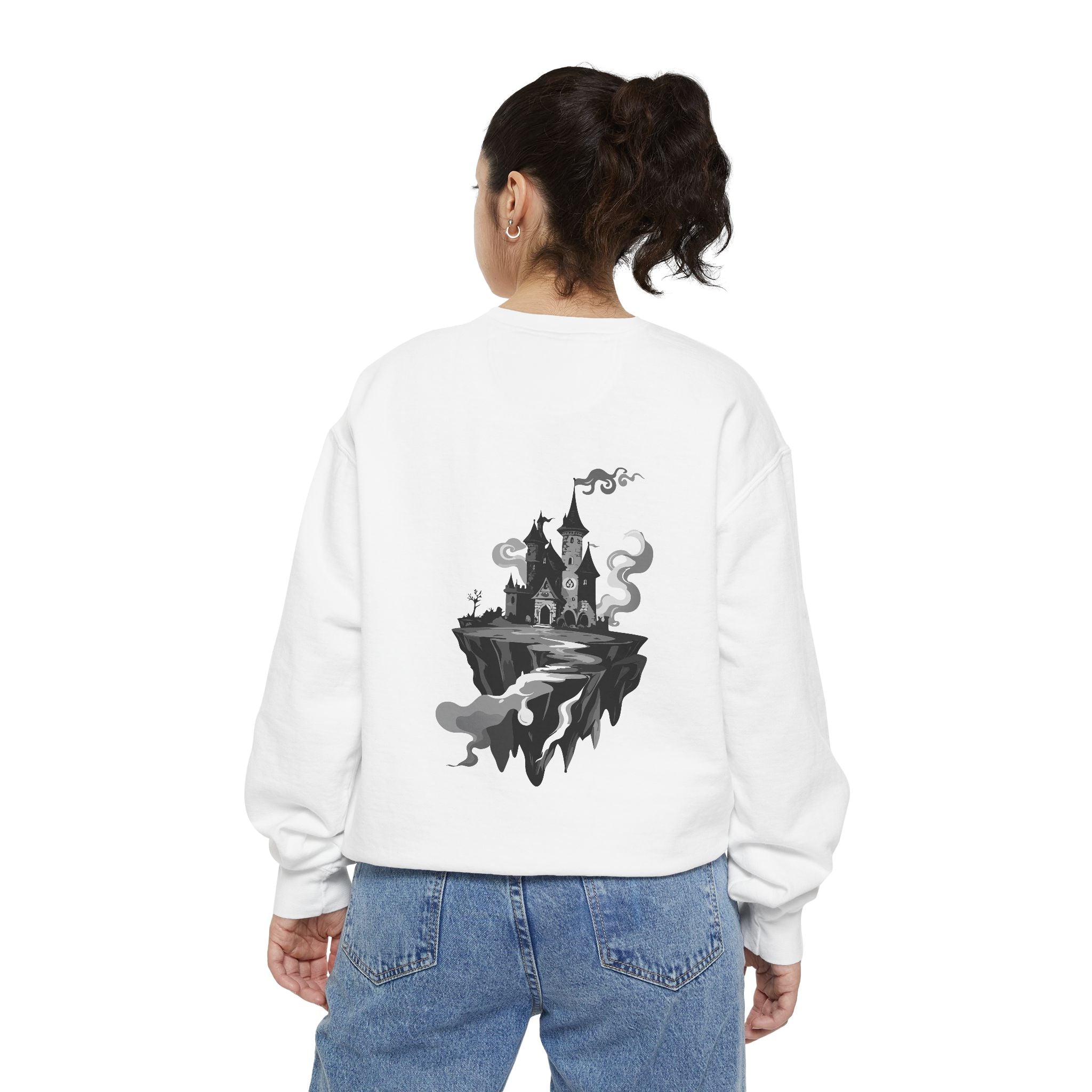 Floating Haunted Castle Sweatshirt Gothic Floating Island Crewneck