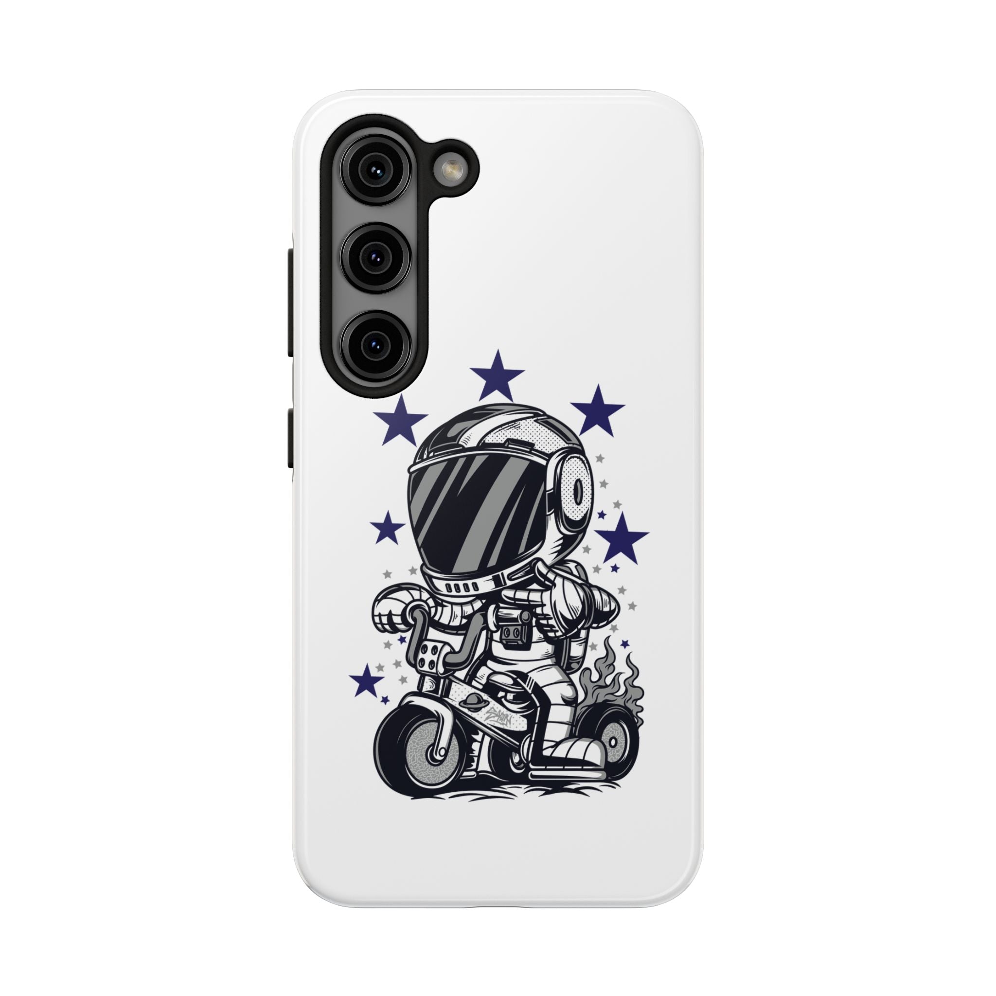 Astronaut Biker Tough Phone Case Retro Space Helmet Rider with Stars