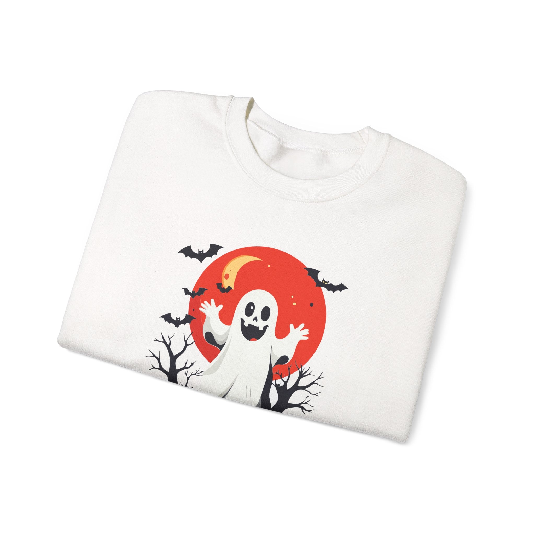 Crewneck Sweatshirt - Cute Ghost & Red Moon Halloween Design