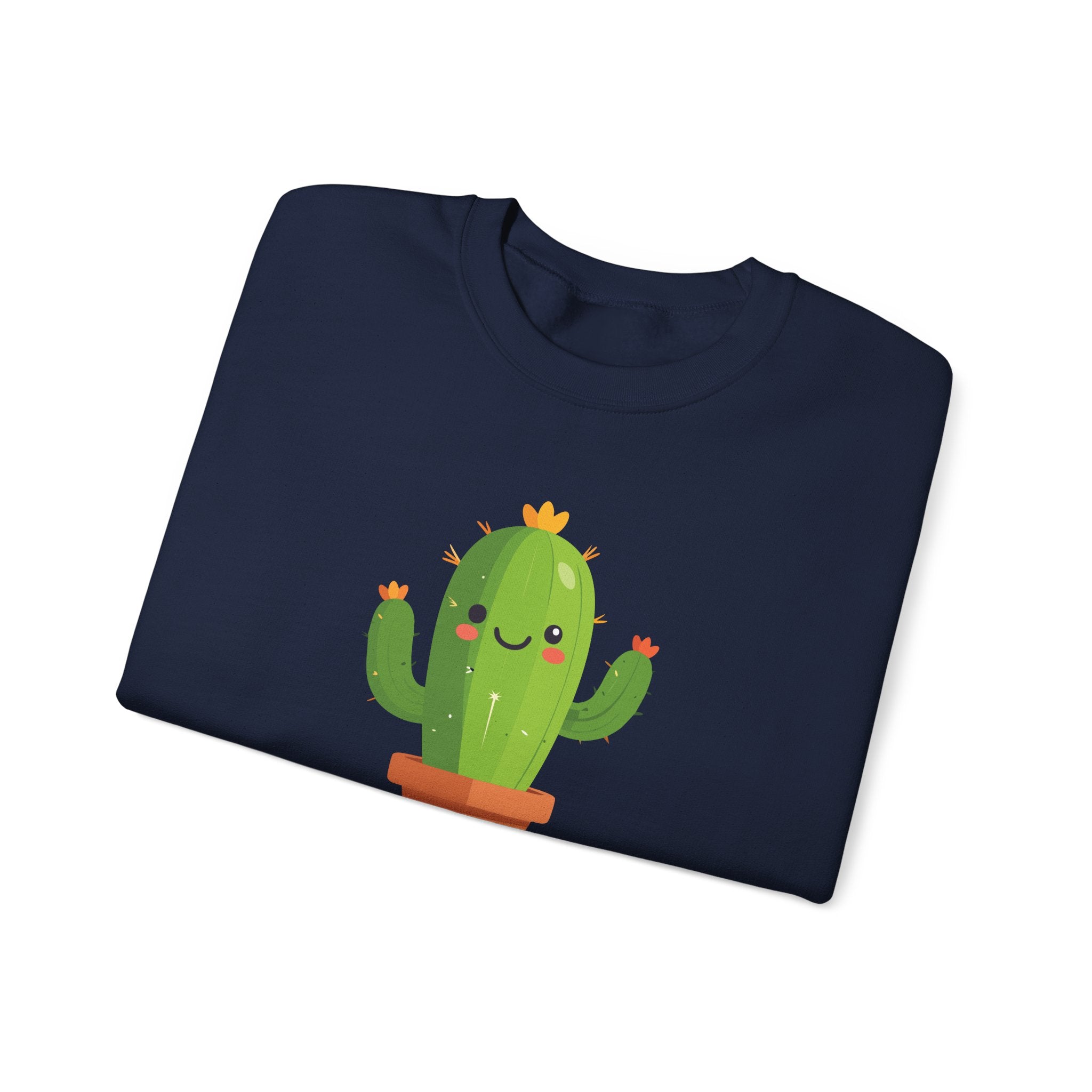 Cute Kawaii Cactus Crewneck Sweatshirt Smiling Potted Cactus Graphic