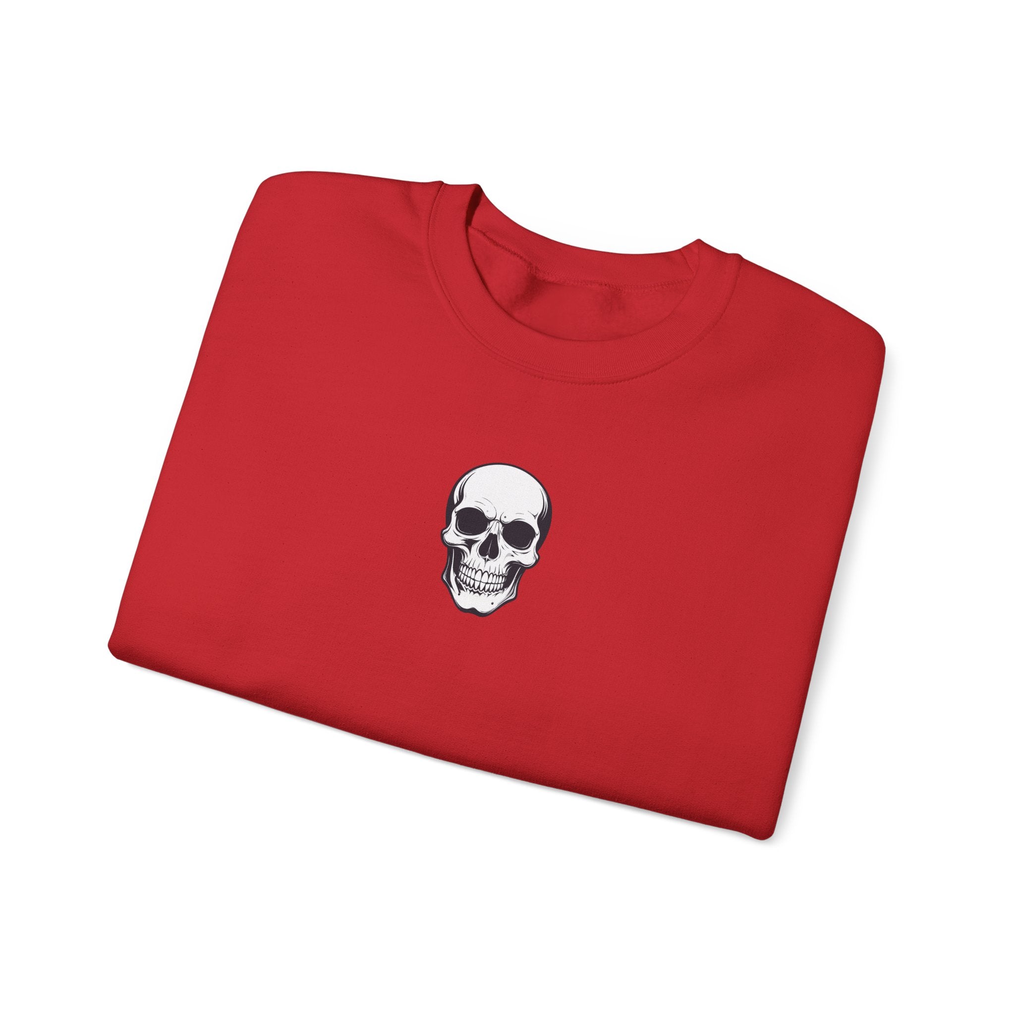 Skull Crewneck Sweatshirt Minimal Front, Large Back Graphic